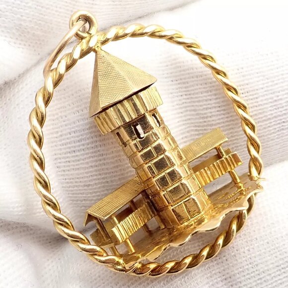 Rare! Vintage Gubelin 18k Yellow Gold Tower Charm Pendant - Picture 5 of 11